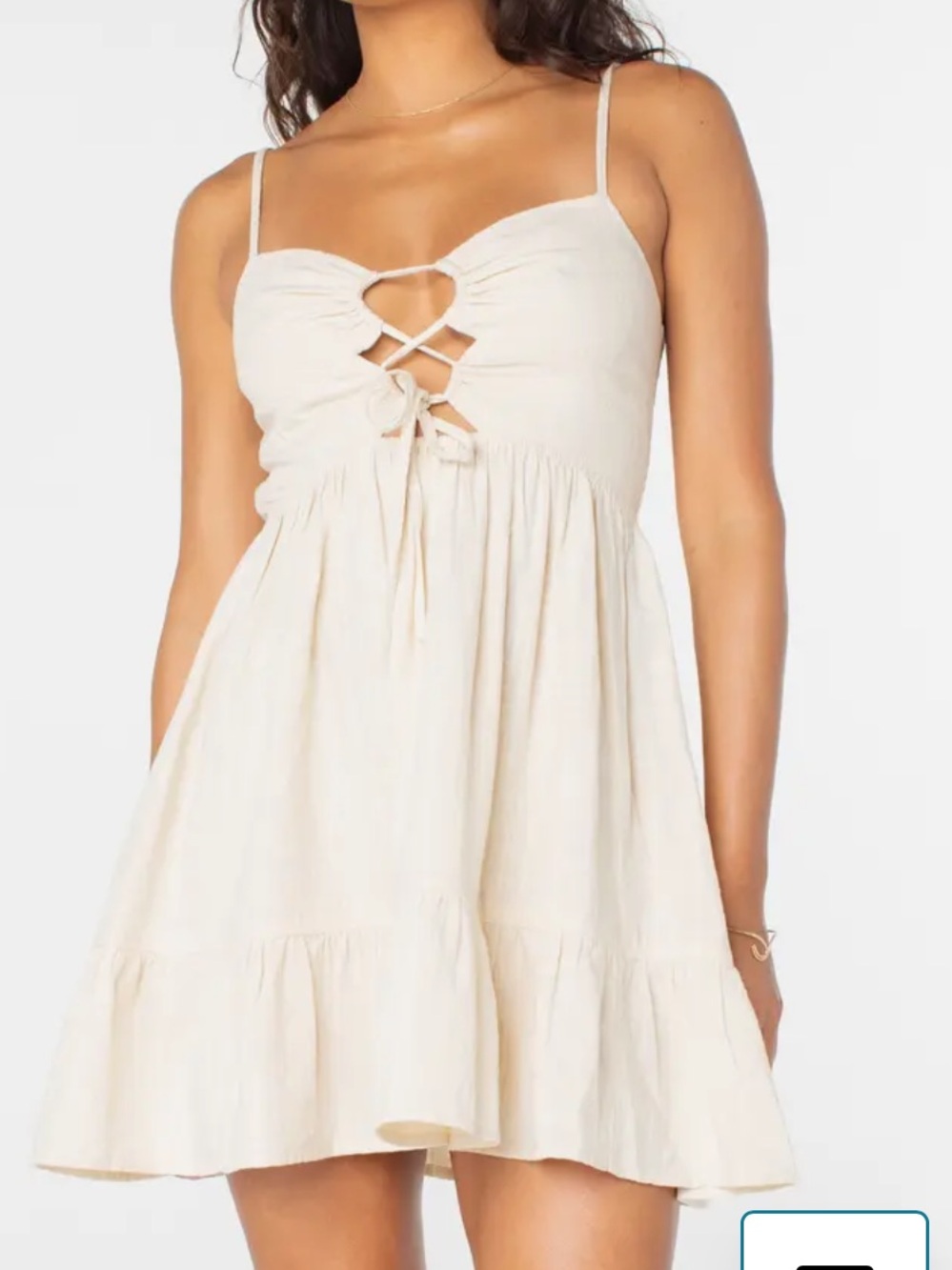 Roxy white Lace-Up Sundress with Spaghetti Straps